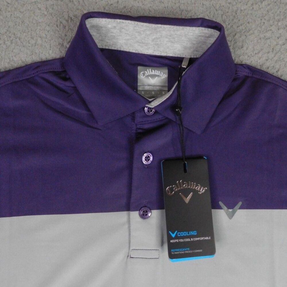Callaway Golf Shirt Mens Small Purple Gray Stripe Opti-Dri Performance Polo NWT